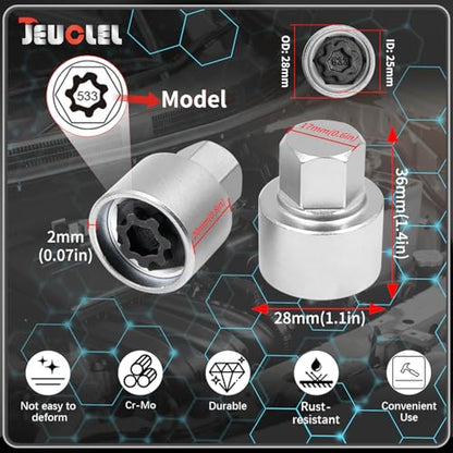 533 Wheel Locking Nut Key for VW, Socket Adapter (OD 28mm-ID 25mm) | Wheel Lock Nut Socket Adapter, Anti-Theft Lug Nut Removal Tool, Anti-Theft Screw Remover, Repair Tool, Tyre Fitting, garage - size: Socket 533
