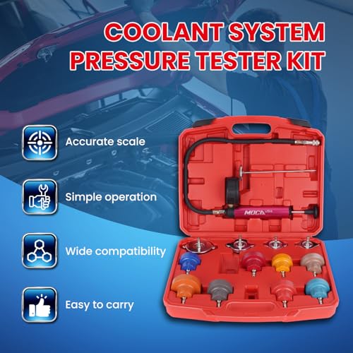 MOCA 14-Piece Aluminum Radiator Pressure Tester Tool Kit, Vacuum Pressure Cooling System Coolant Pressure Leak Detector with Hand Pump and Adapters for Automotive Vehicles - size: 14 PCS
