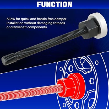 DASBET Long Reach Crank Pulley Underdrive Pulley Damper Installation Tool | 5PCS Harmonic Balancer Installer Set for Ford GM Dodge V8 V6 Engines Long Reach Pulley & Damper Installation