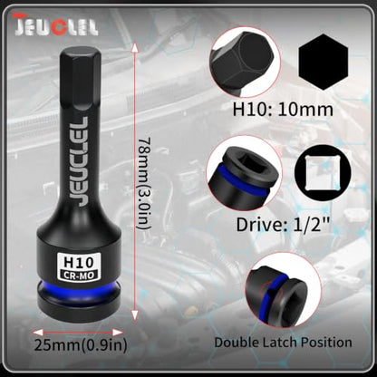 10mm Hex Impact Bit Socket, H10 1/2" Drive Allen Socket, Cr-Mo | 3-Inch, Lengthen Hex Screwdriver Adapter for Electric Ratchet Wrenches Fastening Screws, Socket Wrench, Head Drill - size: 1PC | H10 10MM