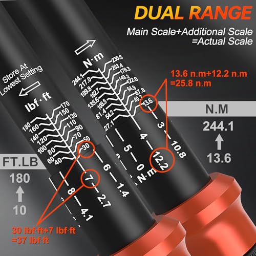 Upgraded Torque Wrench Set 8PCS, 1/4 3/8 1/2 inch Drive Click Torque Wrench, 10-230in.lb, 5-50ft.lb, 10-180ft.lb, 72-Tooth Dual Scale, ±3% Accuracy, 5 Adapters, for Bike, Moto, Car Repair and Maint - size: 1/2 3/8 1/4-inch (8pcs)