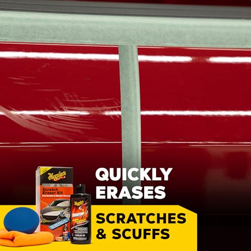 Meguiar's Quik Eraser Kit, Car Scratch Remover for Repairing Surface Blemishes, Car Scratch Repair Kit with ScratchX, Drill-Mounted Pad, and Microfiber Towel, 3 Count