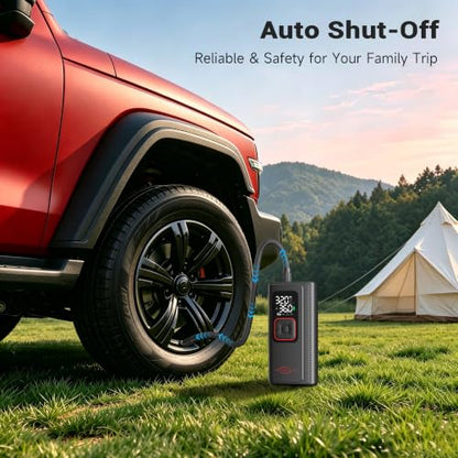 Dual Cylinder 6X Fast Tire Inflator Portable Air Compressor, 10400mAh Heavy Duty Air Pump with Pressure Gauge, 160PSI Portable Tire Pump for Car, SUV, Pickup Truck, Motorcycle, Bike, Ball