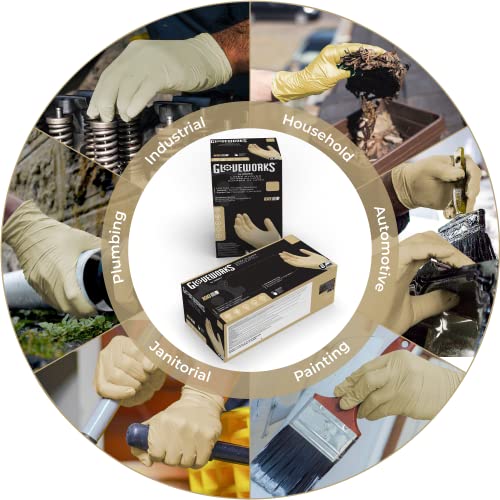 GLOVEWORKS HD Industrial Ivory Latex Gloves, Box of 100, 8 Mil, Size Large, Powder Free, Textured, Disposable, ILHD46100-BX ,Beige - size: Large (Pack of 100), style: 100 Gloves