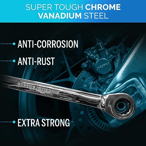Ratcheting Wrench - Slim Profile - Ratchet Wrench, 26 Pieces Metric & Standard Wrench Set with Rack Organiser - size: 26 PIECE WITH RACK METRIC AND INCH