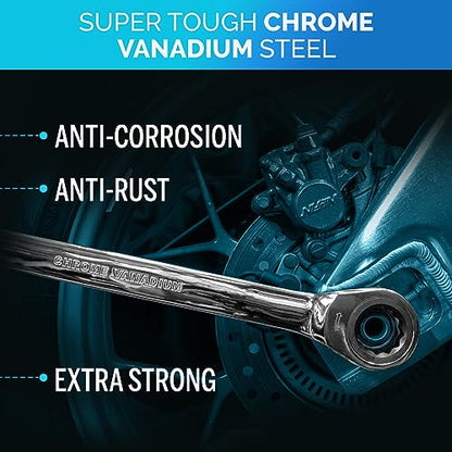 Ratcheting Wrench - Slim Profile - Ratchet Wrench, 26 Pieces Metric & Standard Wrench Set with Rack Organiser - size: 26 PIECE WITH RACK METRIC AND INCH
