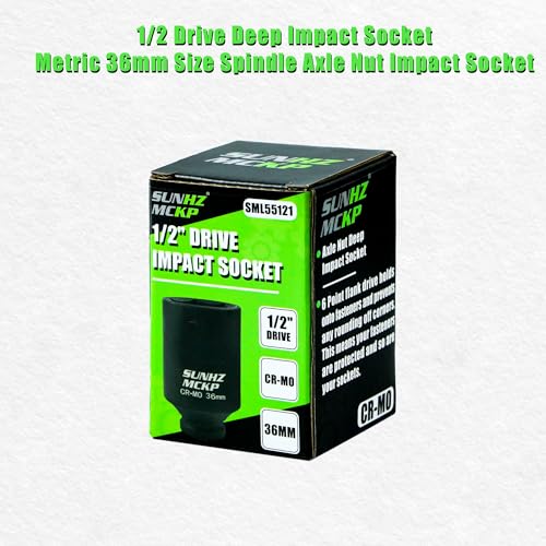 SUNHZMCKP 36mm Socket | 1/2” Drive Deep Impact Socket | 6 Point |CR-MO | Spindle & Axle Nut Impact Grade Socket for Easy Removal (METRIC 36 mm) - color: Metric, size: 36 mm