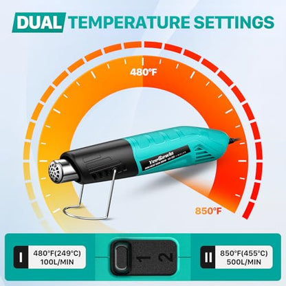 Heat Gun, 380W Fast Heat Mini Hot Air Gun with 2-Temp Settings 480°F-850°F(249°C-455°C) Overheat Protection Reflector Nozzle, 4.9Ft Long Cable for Shrink Wrap,Vinyl, Crafts, Epoxy Resin - color: Blue