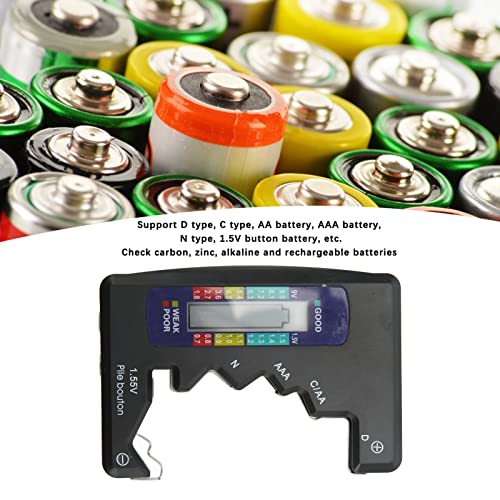 Digital Battery Capacity Tester Universal Battery Tester LCD Screen for D C N AAA 9V 1.5V Button Cell Batteries Carbon Zinc and Rechargeable Batteries (Black) - color: black