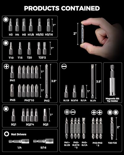 toolant Complete Screwdriver Bit Set, 46-Piece S2 Steel Driver Bits Set with Storage Case – Hex, Torx, Phillips, Slotted, Square,Nut Driver– for Home DIY, Appliance Repair，Beginner-Friendly - size: 46-Piece