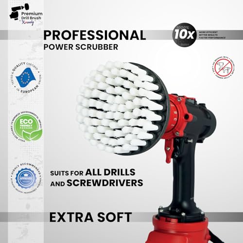 Premium Drill Brush Professional – Extra-Soft 5 in White | Scratch-Free Cleaning Brush for Carpet, Upholstery, Leather Seats, Glass, Furniture and Car Interior - color: White