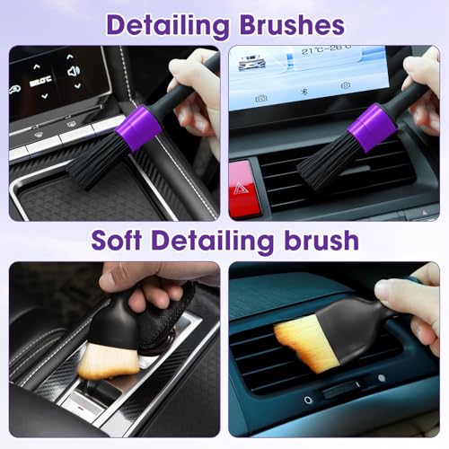 Purple Windshield Cleaner Tool, Car Interior Cleaning Kit with Extendable Handle and 3 Reusable Microfiber Pads, Auto Glass Wiper and Detailing Brush Kit for Car & Home Window - color: Purple