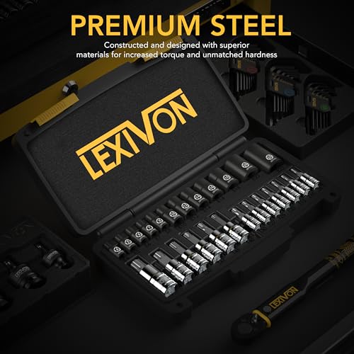 LEXIVON Premium Master HEX Bit Socket Set, Complete 32-Piece, SAE and Metric Set + Premium Master Torx Bit and Socket Set, 25-Piece, Bit Socket T8-T60 & E-Torx E4-E22
