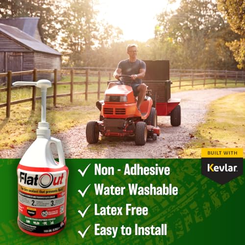 Flat Out Off Road Tire Sealant, Outdoor Power Equipment Formula with Valve Core Tool, Prevents Flat Tires, Fix a Flat Tire, Seals Leaks, Contains Kevlar, 1 Gallon - size: 1-Gallon (128 oz)