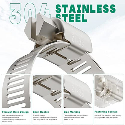 OURU 10PCS Hose Clamps Stainless Steel Adjustable 1-5/16"–2-1/4"(33-57mm) Worm Gear Hose Clamp, Heavy Duty Metal Small Hose Clamps for Automotive, Pipe, Radiator Plumbing, Fuel Line - size: 1-5/16"-2-1/4"(33-57mm)