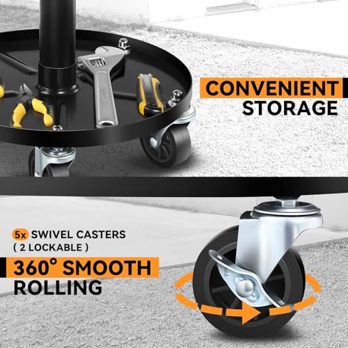 Auto Dynasty Universal Max 330 Lbs Stool Adjustable Mechanic Rolling Garage Padded Seat with Tool Tray Casters for Household Home Garage Warehouse Office, Black