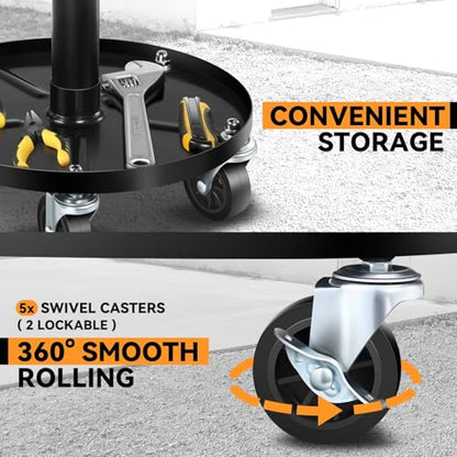 Auto Dynasty Universal Max 330 Lbs Stool Adjustable Mechanic Rolling Garage Padded Seat with Tool Tray Casters for Household Home Garage Warehouse Office, Black