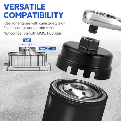 DASBET 10PCS Metric Oil Filter Wrench Socket Set | Includes 24mm to 65mm Low Profile Cap Wrenches for Easy Oil Filter Removal, 3/8" Drive Tool Kit, Compatible with Toyota, BMW, Mercedes, VW
