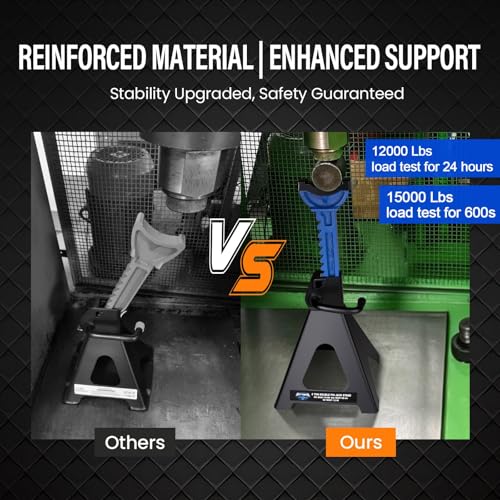 Jack Stands 6 Ton with Double Locking, 12000 lb Capacity, Heavy Duty Car Jack Stands with Rubber Pads, Adjustable for Lifting SUV, Pickup Truck Garage, 1 Pair Blue and Black - style: 6T Double Pin Locking with Rubber Pads