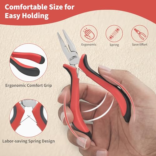 5-Pack 5" Small Needle Nose Pliers,Mini Jewelry Pliers with Cutter | Spring Loaded Pliers Bulk with Cutting Edge, Suitable for Jewelry Making, Beading, Electronics and Precision Work
