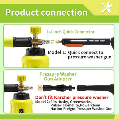FIXFANS Foam Cannon, Compatible with Portland Husky Ryobi Pressure Washer | Wide Neck Pressure Washer Foam Lance, Power Washer Foam Blaster, 1/4 Inch Quick Connector, 5 Nozzles, 1L - size: 1L