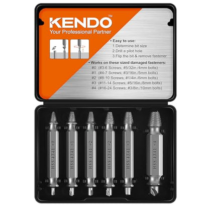 KENDO Damaged Screw Extractor Set - Remover for Stripped Screws Nuts & Bolts, Drill Bit Tools for Easy Removal of Rusty & Broken Hardware, 6PC HSS Drill Bit Bolt Extractor Kit,Practical Choice for Use - style: 6-PCS