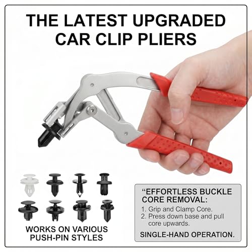 Car Clip Pliers, 17-4 PH Stainless Steel Panel Clip Removal Tool, Heavy-Duty Plastic Fastener Remover with Effort-Saving Spring Design, Damage-Free Pliers for Automotive Bumper Fender & Chassis