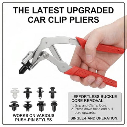 Car Clip Pliers, 17-4 PH Stainless Steel Panel Clip Removal Tool, Heavy-Duty Plastic Fastener Remover with Effort-Saving Spring Design, Damage-Free Pliers for Automotive Bumper Fender & Chassis