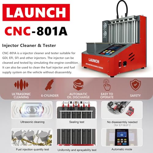 LAUNCH X-431 CNC-801A Fuel Injector Cleaner Machine 6-Cylinder Ultrasonic GDI EFI SFI Fuel Injector Tester and Cleaner Fuel Injector System Cleaning Machine - 110V