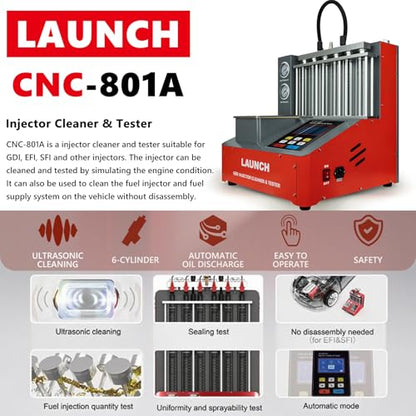 LAUNCH X-431 CNC-801A Fuel Injector Cleaner Machine 6-Cylinder Ultrasonic GDI EFI SFI Fuel Injector Tester and Cleaner Fuel Injector System Cleaning Machine - 110V