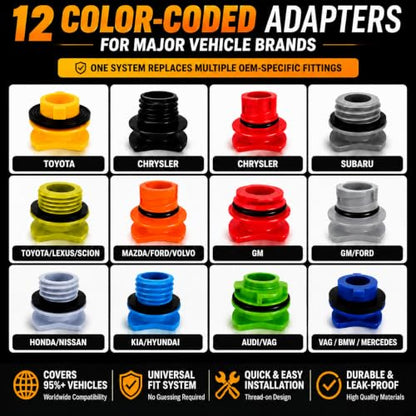 20-Piece No-Spill Engine Oil Funnel Kit with Brake Bleeder Hose and Mechanic Work Glove, 1.59QT/1.5L Set with 12 Adapters for Most Vehicles