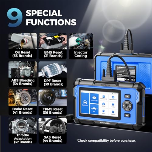 TOPDON AD600S OBD2 Scanner, Engine ABS SRS Transmission Diagnostic Tool | Lifetime Free Upgrade, 9 Reset Services Scan Tool, CAN-FD, Oil/Brake/BMS/SAS/DPF/TPMS/ETS Reset/ABS Bleeding, Injector Coding