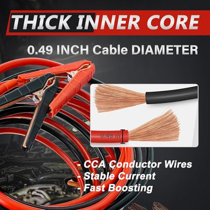 Automative Jumper Cables,1 Gauge 2000AMP 25FT, Commercial Grade Automotive Booster Cables for Jump Starting Dead or Weak Batteries, Heavy Duty Booster Cable for Car Van Truck - size: 1 Gauge - 25FT