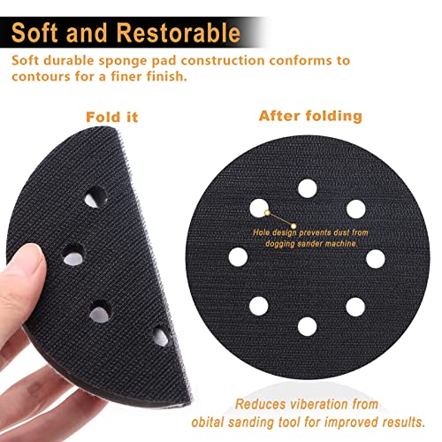 6 Pack Interface Pads, 5 Inch 8 Holes Hook and Loop Soft Foam Sanding Interface Pads, Sponge Cushion Backing Pad for Orbital Sander Automotive Woodworking Polishing - size: 5 inch 8 Hole - 6 Pack