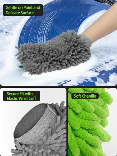 MR.SIGA Premium Microfiber Soft Chenille Car Wash Mitt, Pack of 2, Gray & Green - color: Gray & Green