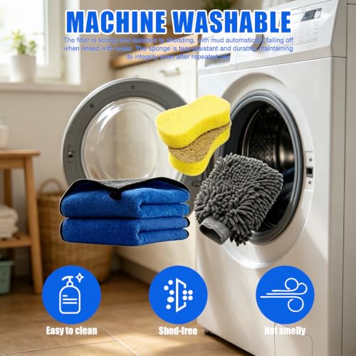 6-Pack Car Cleaning Kit: 2 Scratch-Free Microfiber Wash Mitt, 2 Car Wash Sponge & 2 Microfiber Towels for Cars – Complete Car Wash Set for a Streak-Free Shine - color: 6 Pack