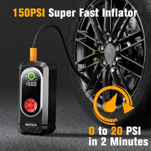 6000A Jump Starter with Air Compressor, Car Battery Jump Starter Portable (10.0 Gas/10.0L Diesel), 150 PSI 12V Car Battery Jump Box with Tire Inflator, Jumper Cables, LED Light, LED Display - color: black