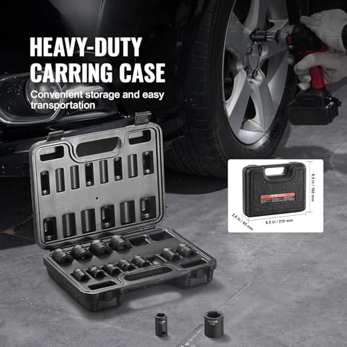 VEVOR 3/8" Drive Impact Socket Set, 14 Piece Shallow Socket Set Metric 7-20mm, 6 Point Cr-Mo Alloy Steel for Auto Repair, Easy-to-Read Size Markings, Rugged Construction, Includes Storage Case - style: 3/8" 14PCS CR-MO