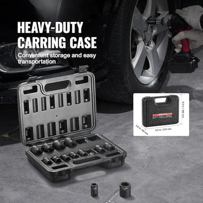 VEVOR 3/8" Drive Impact Socket Set, 14 Piece Shallow Socket Set Metric 7-20mm, 6 Point Cr-Mo Alloy Steel for Auto Repair, Easy-to-Read Size Markings, Rugged Construction, Includes Storage Case - style: 3/8" 14PCS CR-MO