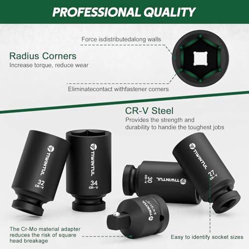 11Pcs Axle Nut Socket Set, 1/2" Drive Metric Impact Deep Socket | 27mm-38mm Sizes, CR-MO 3/4" - 1/2" Adapter, 6-Point Design, with Portable Storage Case, for Installing and Removing Axle Nuts - size: 11 PCS(Metric)