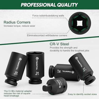 11Pcs Axle Nut Socket Set, 1/2" Drive Metric Impact Deep Socket | 27mm-38mm Sizes, CR-MO 3/4" - 1/2" Adapter, 6-Point Design, with Portable Storage Case, for Installing and Removing Axle Nuts - size: 11 PCS(Metric)