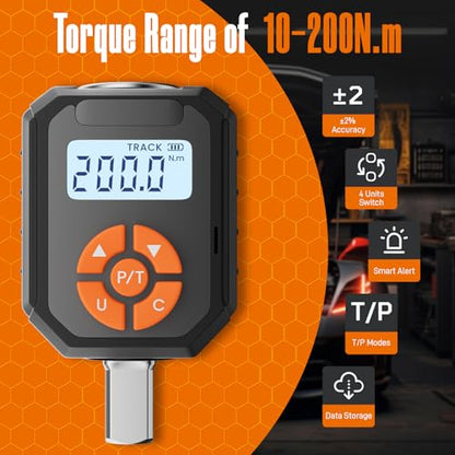 1/2" Digital Torque Wrench Adapter Set, 7.3-147.5 Ft.lb/10-200 N.m Electronic Torque Adapter with Buzzer & LED Indicator for Automotive Motocycle Car Repair