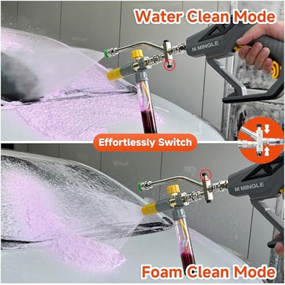 M MINGLE Pressure Washer Gun with Mini Undiluted Foam Cannon, 1/4" QC | Dual Connector Accessory, Undiluted Foam Blaster with 5 Nozzle Tips, M22 Adapter, Ideal for Car Wash, Patio & Deck Cleaning