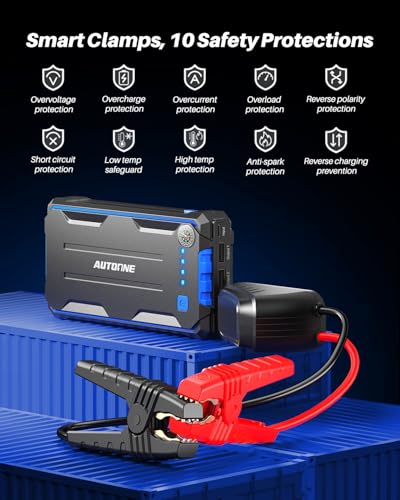 AUTOONE 4000A Car Jump Starter, Battery Jumper Starter Portable for Compact Car Up to 10.0L Gas and 8.0L Diesel Engine Jump Box with Jumper Cables, USB Output and LED Light - size: 4000A