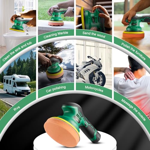 BATOCA - Cordless Car Buffer Polisher - 1pcs 2.0Ah 12V Lithium-ion Rechargeable Battery Powered Brushless Polisher with 6 Variable Speed, DA Orbital Buffer for Car Detailing, Polishing, Waxing