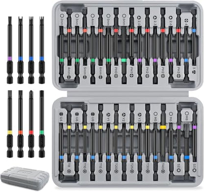 Hi-Spec 36pc Long Screwdriver Bit Set in a Case. 75mm Extended Driver Set with Security Torx, Square, XZN and Hex Bits - size: 36 PCS