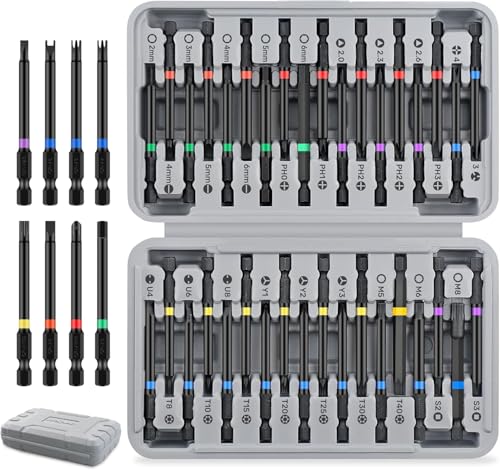 Hi-Spec 36pc Long Screwdriver Bit Set in a Case. 75mm Extended Driver Set with Security Torx, Square, XZN and Hex Bits - size: 36 PCS