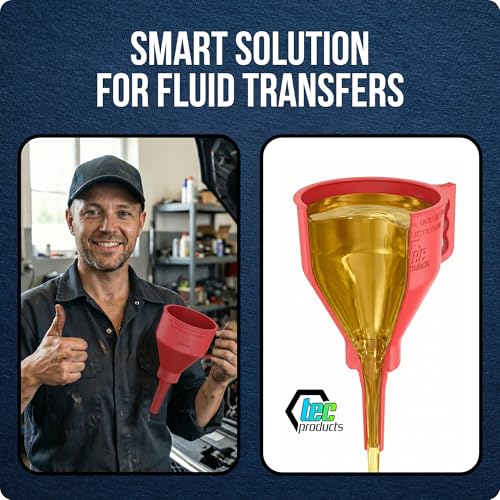 TEC Products FlexAll Short Neck Funnel - Flexible Funnel w/Hose, Durable Nitrile Rubber Automotive Funnels - Oil Change Tool for Transmission Fluid, Diesel, Gas - USA Made - Small (8.3 x 4.3 Inches) - size: Small