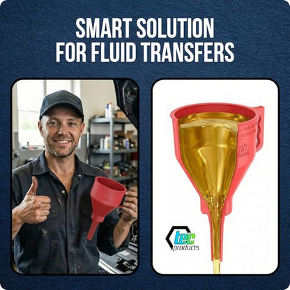 TEC Products FlexAll Short Neck Funnel - Flexible Funnel w/Hose, Durable Nitrile Rubber Automotive Funnels - Oil Change Tool for Transmission Fluid, Diesel, Gas - USA Made - Small (8.3 x 4.3 Inches) - size: Small