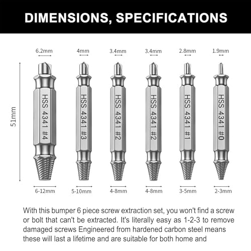 Damaged Screw Extractor Set，6pcs Stripped Screws Nuts Bolts for Removing Rusted and Damaged Hardware, Nuts and Bolts, Drill Bit Tools - color: 6pcs-screw Extractor Set